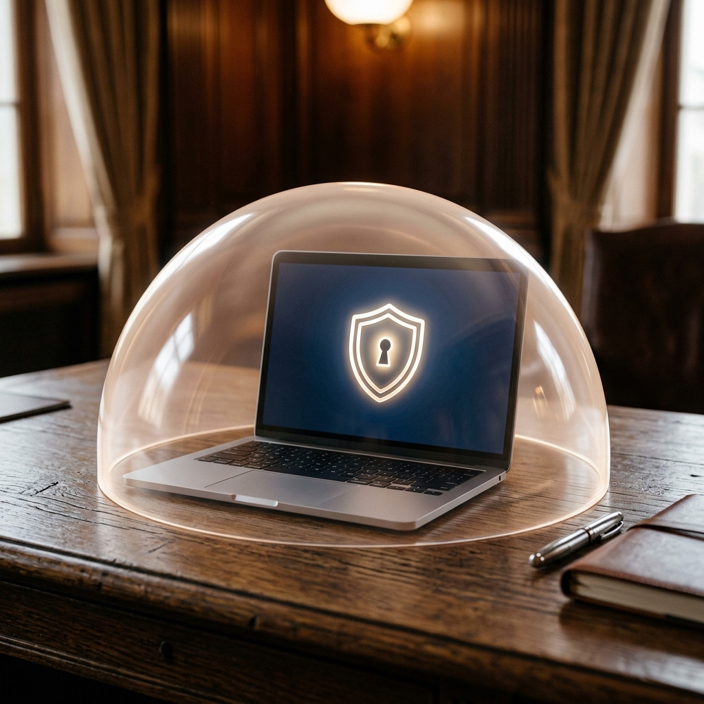 A laptop running private AI in a secure room, disconnected from the internet